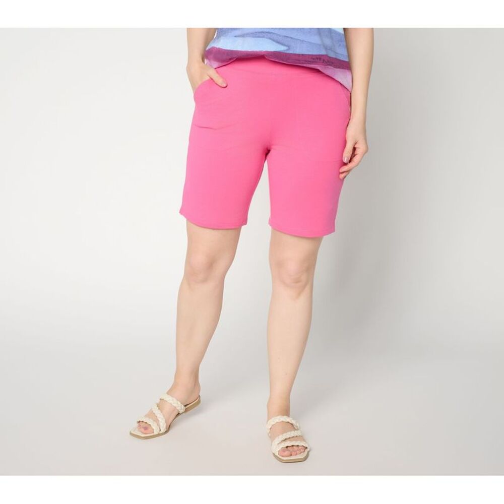 Denim & Co. Women's Pants Sz M Tall Easywear French Terry Short Pink A692015